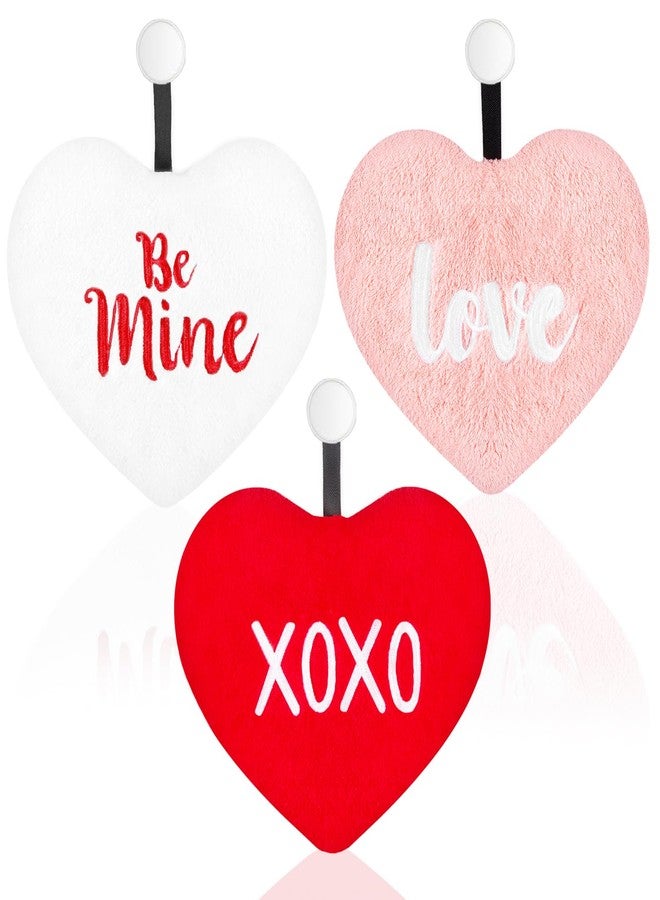 Quera 3 Pack Valentine's Day XOXO Love Heart Hand Towels 100% Cotton Embroidered Premium Luxury Decor Bathroom Decorative Dish Towels Set for Drying, Cleaning, Cooking, Holiday Towels Gift Set - Image 1